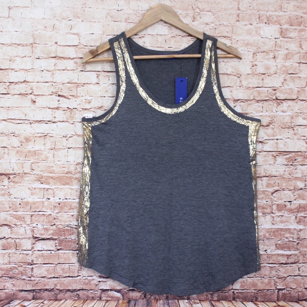 Apt. 9 Charcoal and Gold Racerback Tank Top